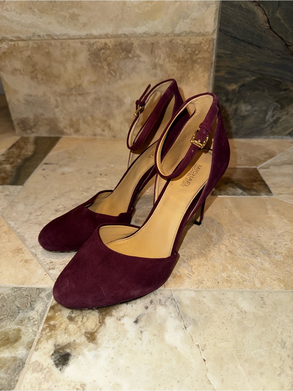 MICHAEL Michael Kors Burgundy Suede Ankle Strap Heels Pumps Size 7.5M